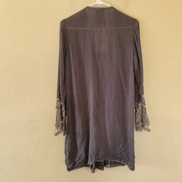 Johnny Was Rayon Pewter Embroidered Lace Eyelet Kimono Boho Tunic Top Sz Small - Picture 8 of 8